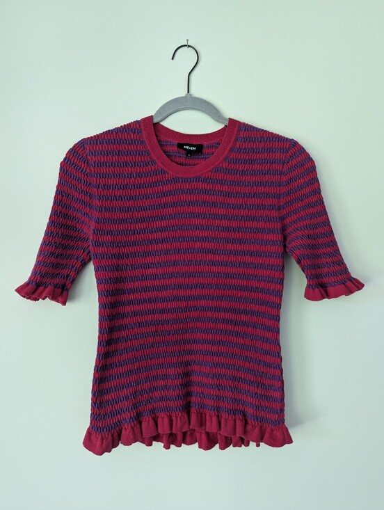 ME+EM Tops - ME+EM Cotton Smocked Knit Top in Bright Rose/Deep Orchid